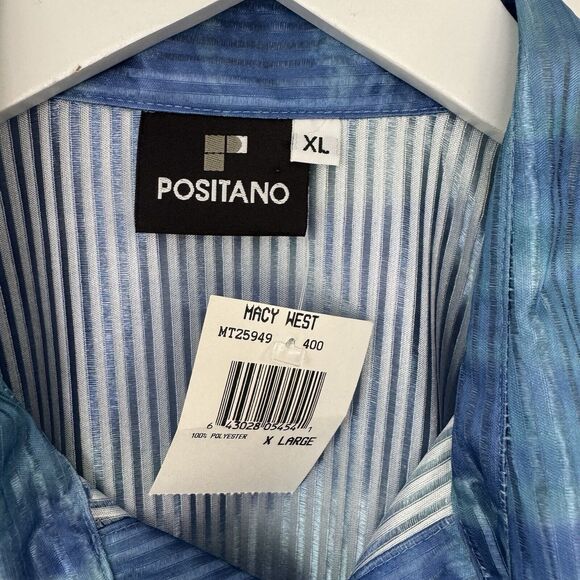 Vintage Positano Shirt Top 80s 1980’s Club Disco Semi Sheer Ribbed Blue Green XL - Picture 9 of 11